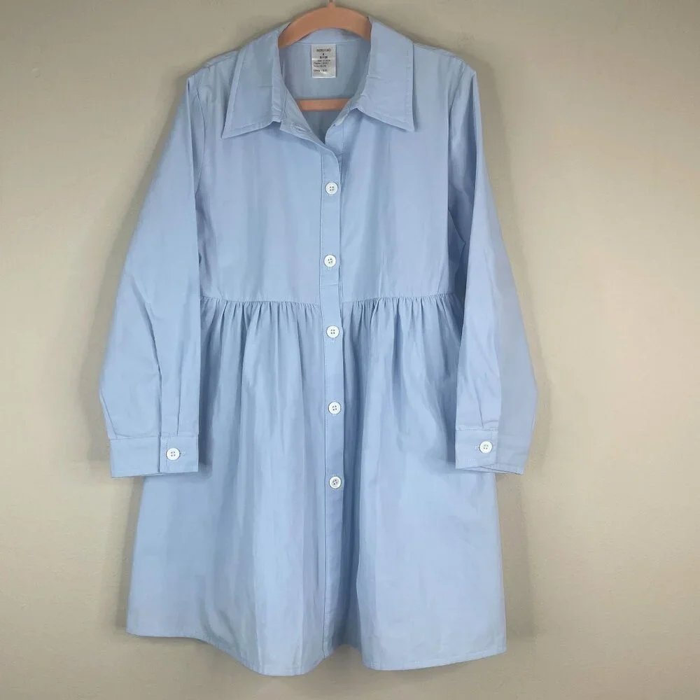 Boutique Button Up Dress Girls 6 Baby Blue Long Sleeve Preppy Layering Old Money